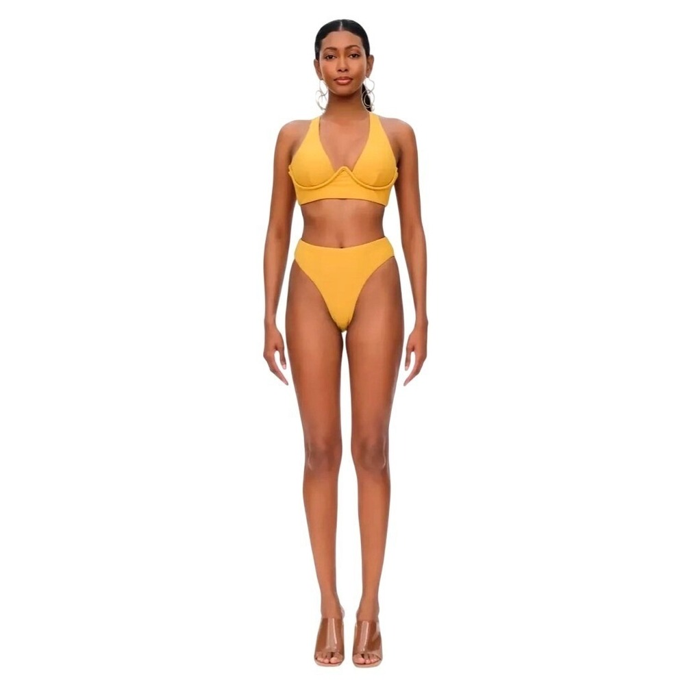 Andrea Iyamah Kasa Bikini Set Sand Yellow Underwire Top M High Waist Bottom M - Picture 12 of 13
